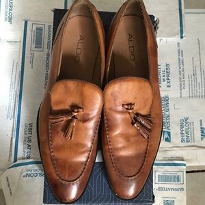 Men’s Aldo Brown/Tan Leather Tassel Loafer Shoes Size 11